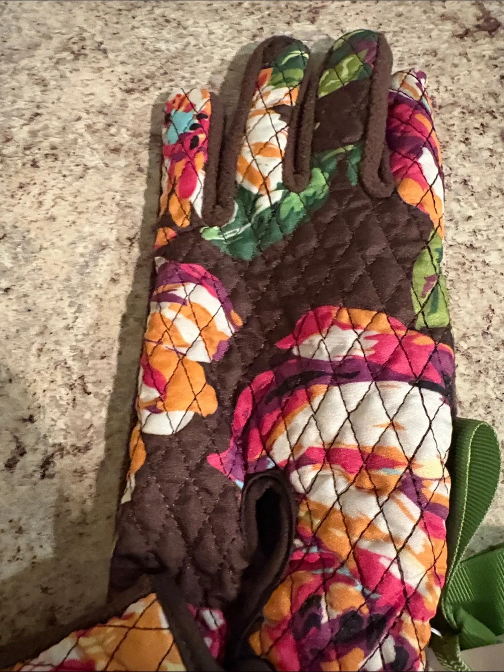 Vera Bradley Brown Quilted Gloves with Multicolor Floral Print